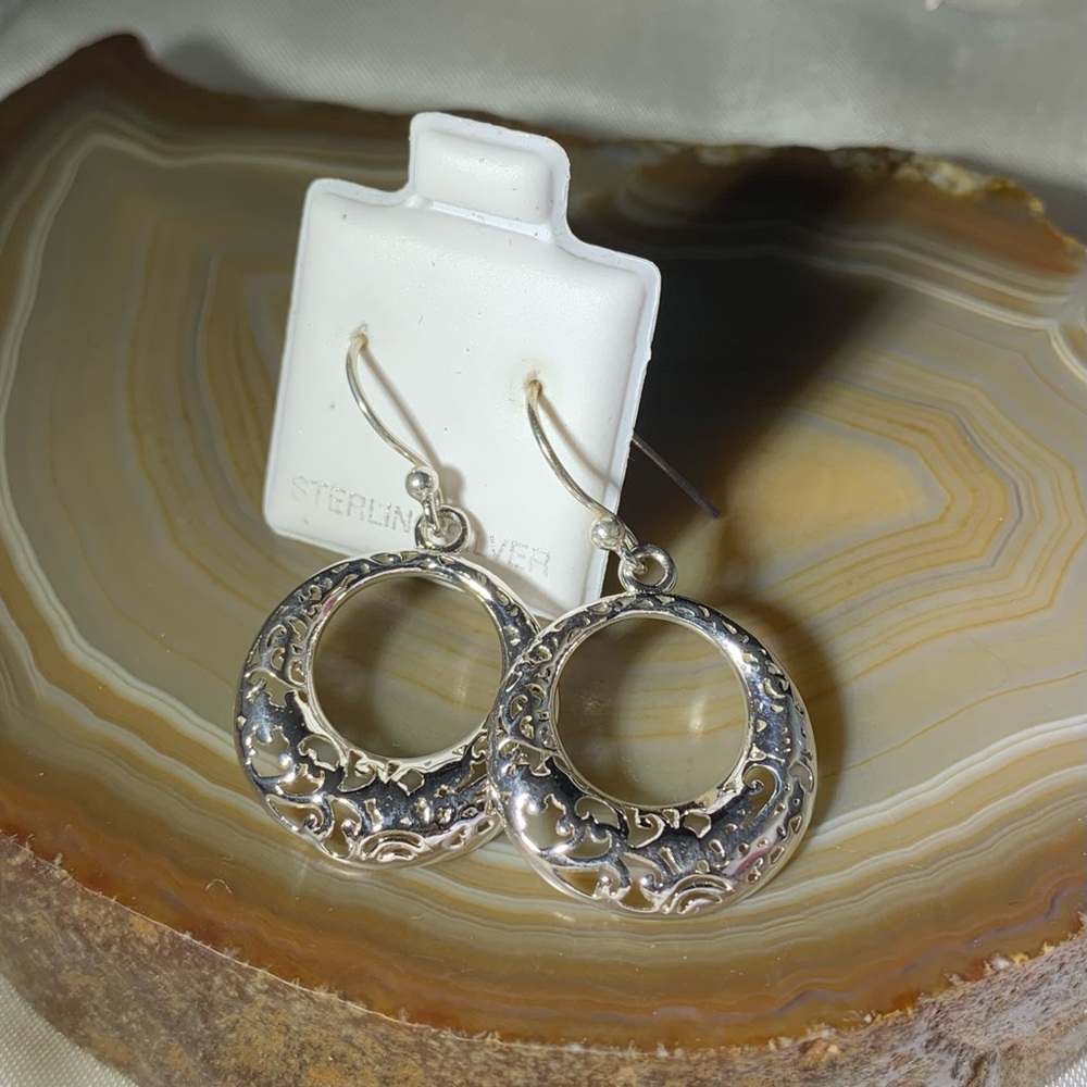 STERLING SILVER DROP HOOP EARRINGS NEW